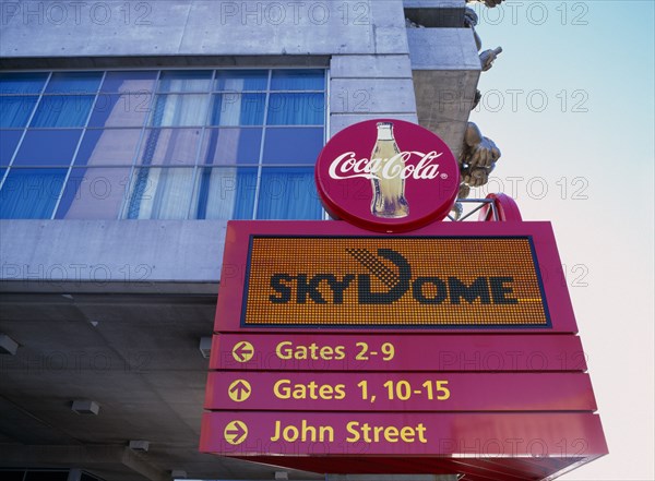 Toronto, Ontario, Canada. Skydome Exterior Detail with Sign. American Canadian North America Northern Signs Display Posted Signage