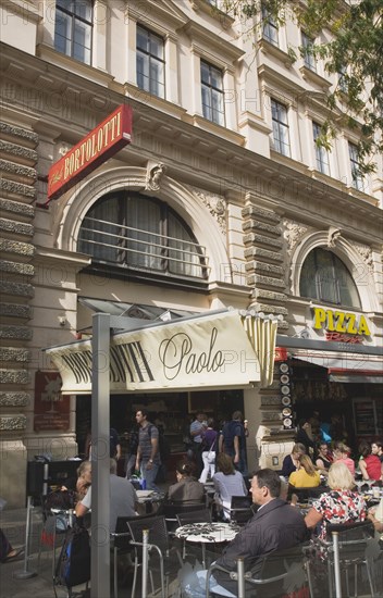 Vienna, Austria. Cafe exterior with customers seated at outside tables. Austria Austrian Republic Vienna Viennese Wien Europe European City Capital Cafe Exterior Outdoor Table Paolo Bortolotti Bar Bistro Destination Destinations Osterreich Restaurant Viena Western Europe