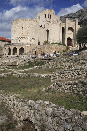 Kruja, Albania. Castle & Museum. Albanian Shqip‘ria Southern Europe Albania Albanian Republic Europe European Travel Destination Indo European Kruja Architecture Exterior Facade Museum Castle Tourism Tourist Tourists Stone Walls Castillo Castello Color Destination Destinations Gray History Historic Holidaymakers Sightseeing