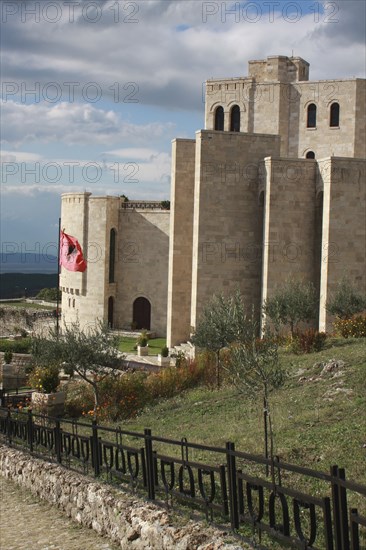 Kruja, Albania. Castle & Museum. Albanian Shqip‘ria Southern Europe Albania Albanian Republic Europe European Travel Destination Indo European Kruja Architecture Exterior Facade Museum Castle Tourism Stone Walls Blue Castillo Castello Clouds Cloud Sky Destination Destinations