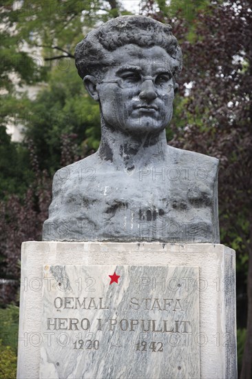 Tirana, Albania. Bust of Qemal Stafa a founding member of the Albanian Communist Party. Albanian Shqip‘ria Southern Europe Albania Albanian Republic Europe European Travel Destination Indo European Tirana Tirane Architecture Statue Figure Male Man Bust Qemal Stafa Qemal Stafa Communist Founder Founding Member Party Destination Destinations Male Men Guy