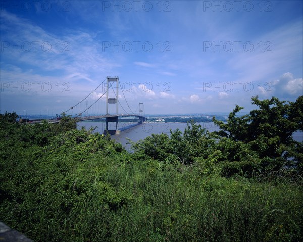 The old Severn Bridge with trees and grasses in the foreground Scenic