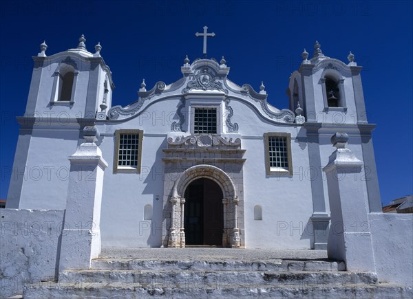 Estomber, Algarve, Portugal. Exterior of typical Portugese Church European Portuguese Religion Southern Europe Religious