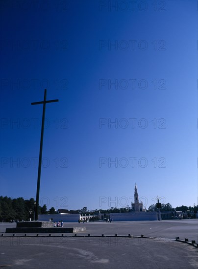 Fatima, Beira Litoral, Portugal. Large Cross at entrance to shrine Portuguese Religion Southern Europe