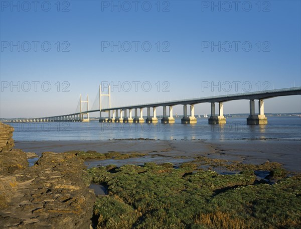 Wales, Suspension, Bridges. New M4 motorway bridge over the River Severn from Sudbrook in Monmouthshire. Cymru Great Britain Highway Freeway Northern Europe UK United Kingdom