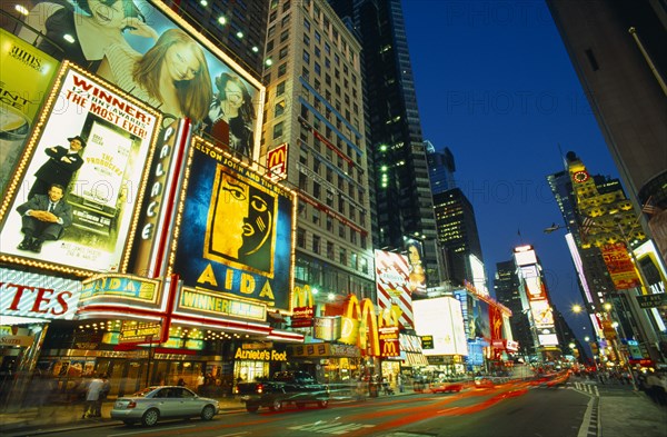New York City, New York, USA. Theatres and street lights of Times Square North America United States of America