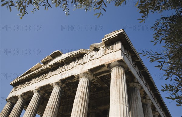 Athens, Attica, Greece. Temple of Hephaestus part view of eastern face. Greece Greek Attica Athens Temple Hephaestus Tourist Europe European Vacation Holiday Holidays Travel Destination Tourism Ellas Hellenic Ancient Ruin Ruins Column Columns Atenas Athenes Blue Destination Destinations Ellada History Historic Sightseeing Southern Europe Tourists
