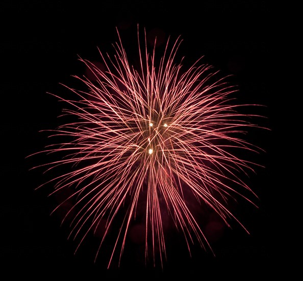 Colourful display of Pyrotechnics Shoreham Beach West Sussex England. England English UK United Kingdom GB Great Britain British Europe European Festival Festivals Guy Fawkes November Firework Display Fireworks Pyrotechnic Pyrotechnics Pyrotechnical Color Colour Coloured Colored Colourful Colorful Pattern Sky Black Red