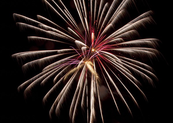 Colourful display of Pyrotechnics Shoreham Beach West Sussex England. England English UK United Kingdom GB Great Britain British Europe European Festival Festivals Guy Fawkes November Firework Display Fireworks Pyrotechnic Pyrotechnics Pyrotechnical Color Colour Coloured Colored Colourful Colorful Pattern Sky Black Red White