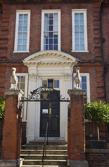 Chichester, West Sussex, England. Pallant House Art Gallery exterior of the original Queen Anne period building. England English UK United Kingdom GB Great Britain British West Sussex County Chichester Pallant House Art Arts Gallery Architecture Exterior Facade Old Older Queen Anne