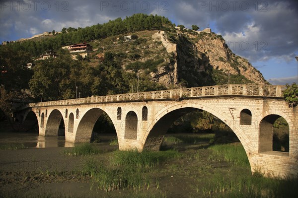 Albania, Berat, Bridge over the river Osum.