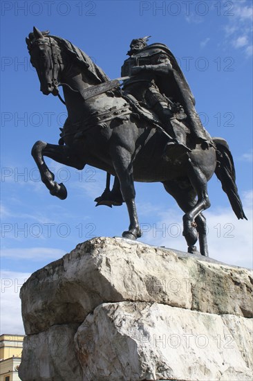 Albania, Tirane, Tirana, Equestrian statue of George Castriot Skanderbeg  the national hero of Albania.