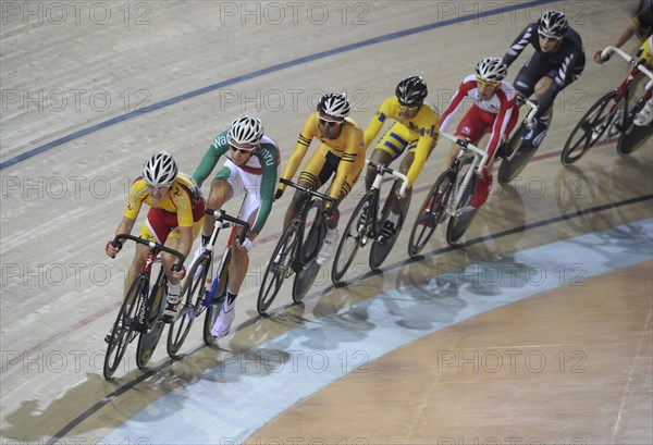 India, Delhi, 2010 Commonwealth games  cyclists in the velodrome.