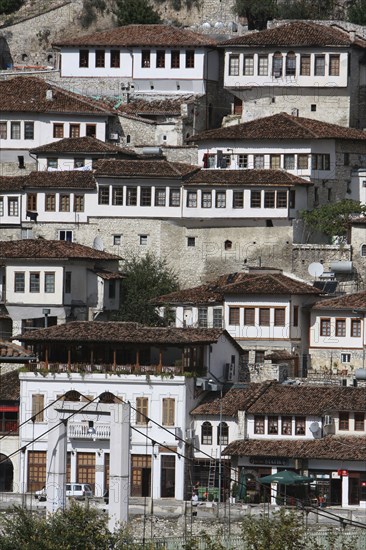 Albania, Berat, Ottoman houses in the old town.