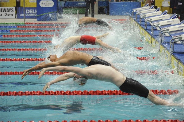 India, Delhi, 2010 Commonwealth games  Pool events  Swimming  back stroke race start.