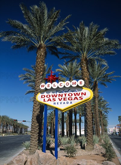 USA, Nevada, Las Vegas, Welcome to Fabulous Downtown Las Vegas sign.