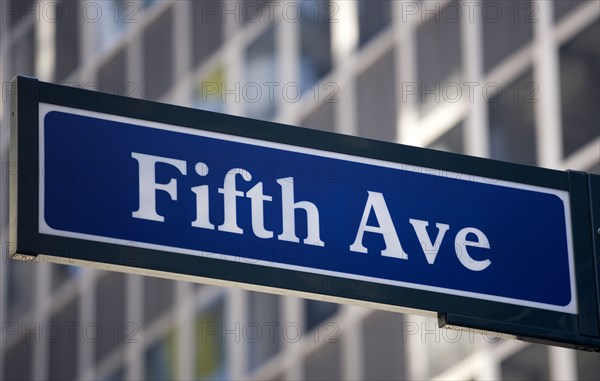 USA, New York, New York City, Manhattan  Road sign for Fifth 5th Avenue.