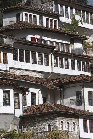 Albania, Berat, Ottoman houses in the old town.