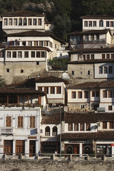 Albania, Berat, Ottoman houses in the old town.