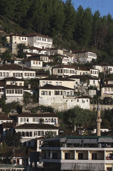 Albania, Berat, Ottoman houses in the old town.