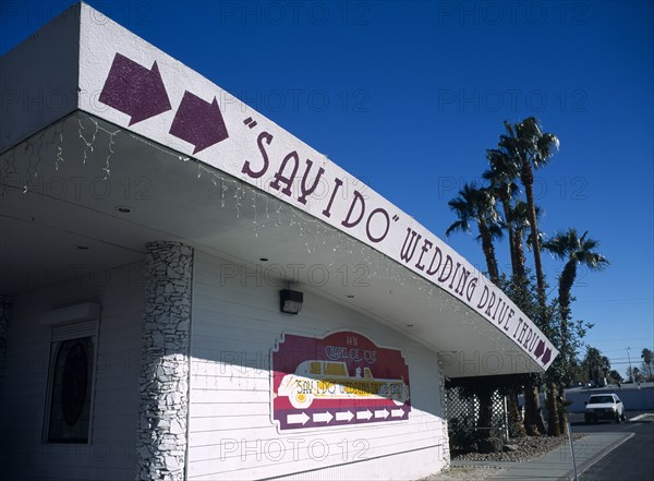 USA, Nevada, Las Vegas, Say I Do drive through Wedding Chapel on the Strip.