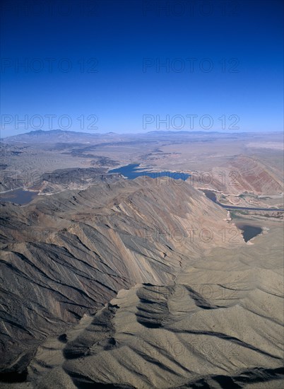 USA, Nevada, General, Aerial view of pushed up rock formations in the desert.
