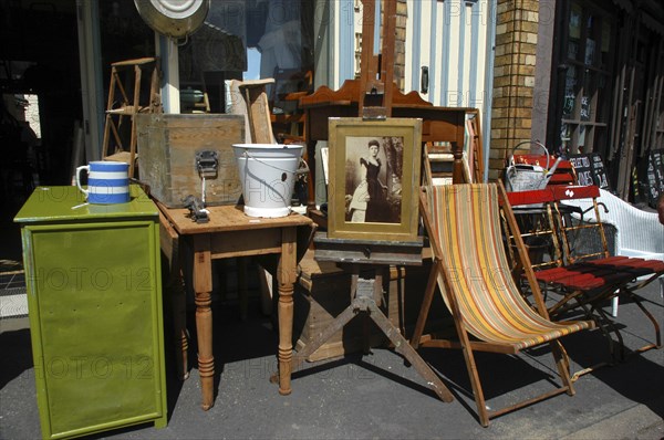 Wales, General, Display of furniture and other items outside a Bric A Brac shop