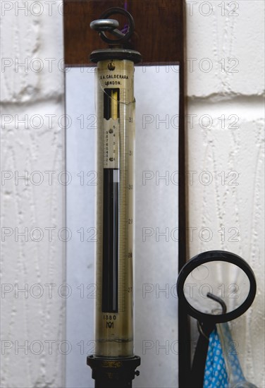 Climate, Weather, Measurements, 19th Century Marine barometer by S & A Calderara at the Bognor Regis weather station.
