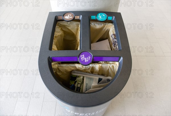 Ireland, County Dublin, Dublin City, Ballsbridge  Lansdowne Road  Aviva Stadium Waste bin with separate recycling compartments.