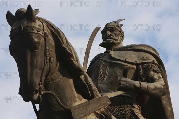 Albania, Tirane, Tirana, Part view of equestrian statue of George Castriot Skanderbeg  the national hero of Albania.