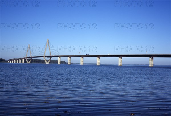 Denmark, Sjaelland, Motorway E47 bridge across Storstrommen waterway from the North.