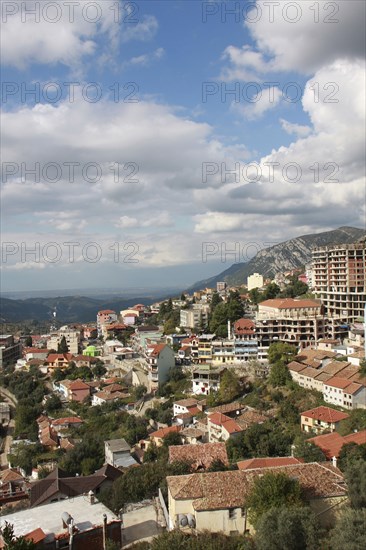 Albania, Kruja, View over hillside residential area.