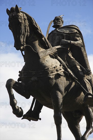 Albania, Tirane, Tirana, Equestrian statue of national hero George Castriot Skanderbeg.