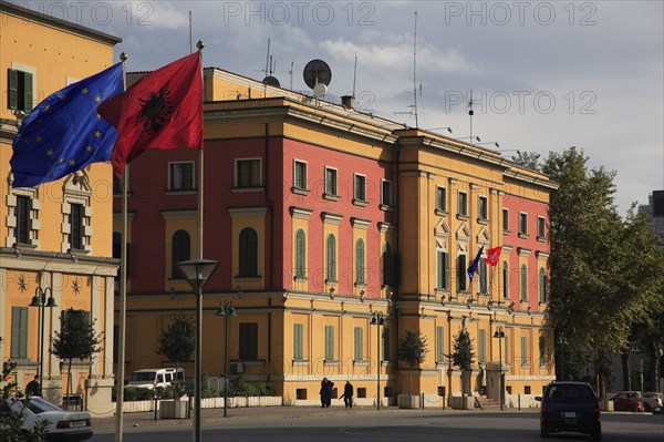 Albania, Tirane, Tirana, Government building in Skanderbeg Square.