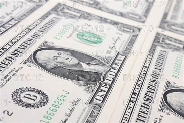 Business, Finance, Money, Close cropped shot of US one dollar bills.