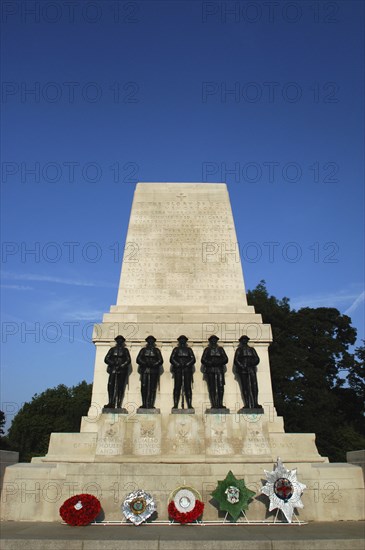 England, London, St James Park  Horse Guards Parade   Guards Memorial with wreaths laid in front