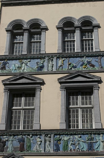 Ireland, Dublin, Temple Bar  Essex Quay  bulding with elaborate frieze.