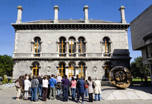 Ireland, County Dublin, Dublin City, Trinity College university Venetian Byzantine inspired Museum Building housing the Geology Department designed by Thomas Deane and Benjamin Woodward and built in 1853-57 and the sculpture Sphere Within Sphere by Arnald