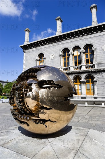 Ireland, County Dublin, Dublin City, Trinity College university Venetian Byzantine inspired Museum Building housing the Geology Department designed by Thomas Deane and Benjamin Woodward and built in 1853-57 and the sculpture Sphere Within Sphere by Arnald