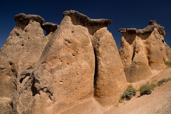 Large capped rock formations in Devrent Valley also known as Imaginery Valley or Pink Valley. Photo : Hugh Rooney