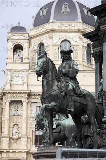 Equestrian statue on Maria Therisia Platz with the Natural History Museum in the background. Photo: Bennett Dean