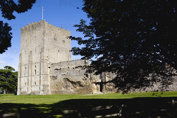 Portchester Castle showing the Norman 12th Century Tower built within the Roman 3rd Century Saxon Shore Fort. Photo : Paul Seheult