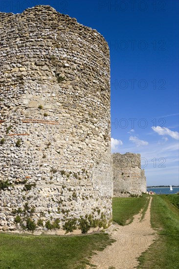 Portchester Castle Norman 12th Century flint walls rebuilt on the site of the Roman 3rd Century Saxon Shore Fort. Photo: Paul Seheult