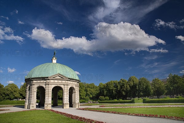 Hofgarten Royal Garden. Temple of the goddess Diana built 1615 with domed copper roof and circular base with series of arches. Photo: Hugh Rooney