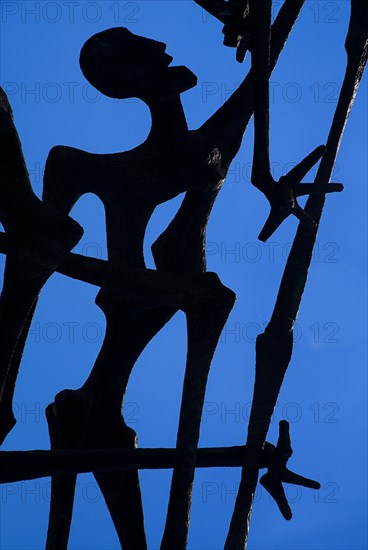 Dachau World War II Nazi Concentration Camp Memorial Site. Detail of 1968 Memorial by Yugoslavian artist and concentration camp survivor Nandor Glid. Photo : Hugh Rooney