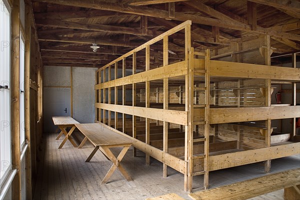 Dachau World War II Nazi Concentration Camp Memorial Site. Interior of reconstructed prisoner barracks. Photo : Hugh Rooney