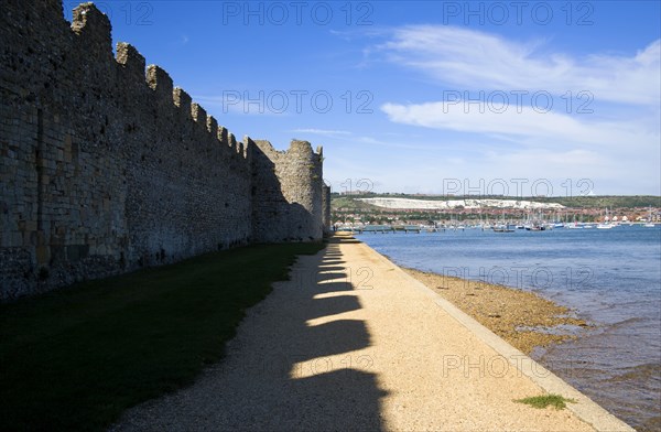 Portchester Castle Norman 12th Century flint walls rebuilt on the site of the Roman 3rd Century Saxon Shore Fort. Photo: Paul Seheult