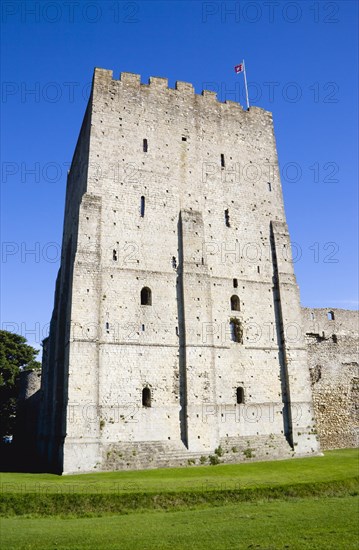 Portchester Castle showing the Norman 12th Century Tower built within the Roman 3rd Century Saxon Shore Fort. Photo : Paul Seheult