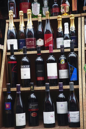 Display of wine in the Naschmarkt. Photo: Bennett Dean