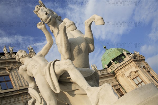 Angled view of statue of a horse tamer at Belvedere Palace part seen behind. Photo : Bennett Dean